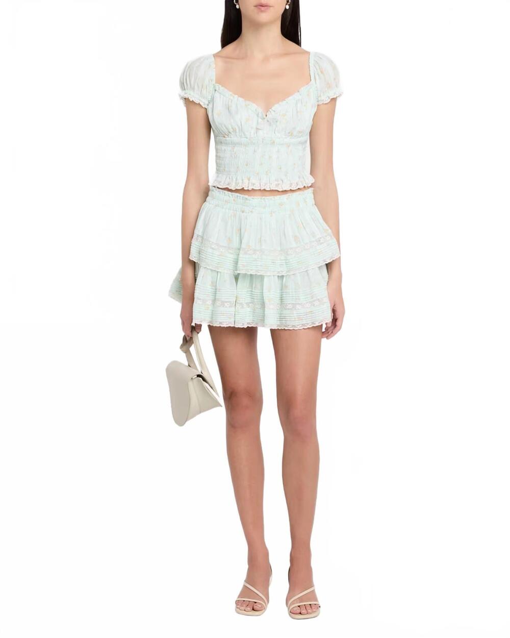 NEW LOVESHACKFANCY daini smocked floral top in celadon dr